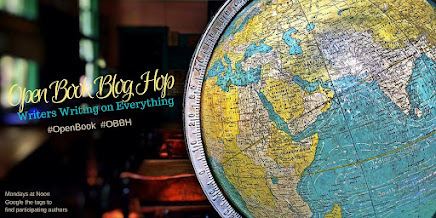 A globe and the Open Book Blog Hop logo