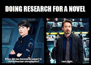 Doing Research for a novel. Avengers scene where Tony says he became an expert last night.