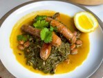 spicy merguez with spinach and borlotti beans