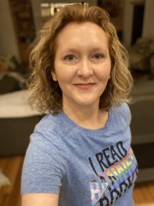 The author, wearing a T-shirt that reads, 