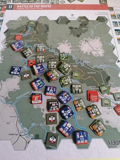Photo of the board midway through a game of the ninth scenario of 1914