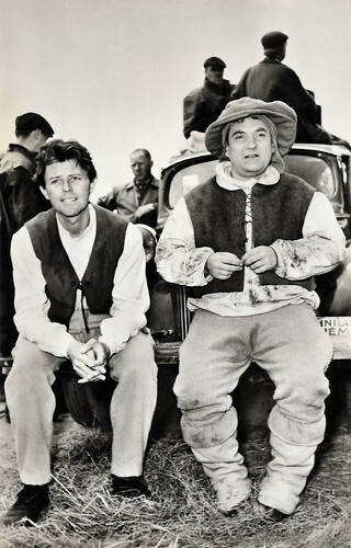 Gérard Philipe and Jean Carmet on the set of Les aventures de Till L'Espiègle (1956)