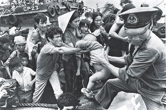Refugees from Da Nang and other areas overrun by the NVA arrive by boat at Vung Tau, a port near Saigon, on April 3, 1975. (The Asahi Shimbun via Getty Images)