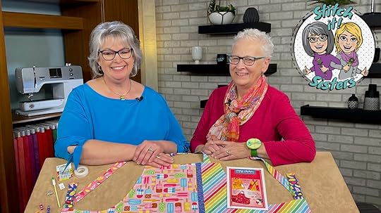 Deanna Springer and Mary Mulari on the set of Stitch It! Sisters for Apron Sewing Workshop Progam S!S301