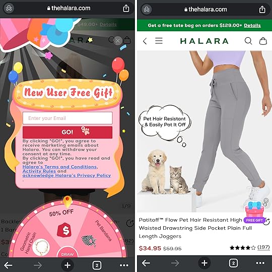 halara home page pop up content fast fashion website red flags