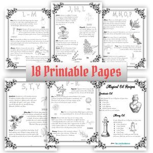 39 Essential Magical Oils contain pages for your online Book of Shadows with information for the most used magic oil recipes, aroma magic oils, magic essential oils