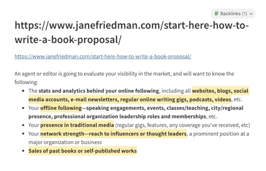 Note on how to write a book proposal by Jane Friedman