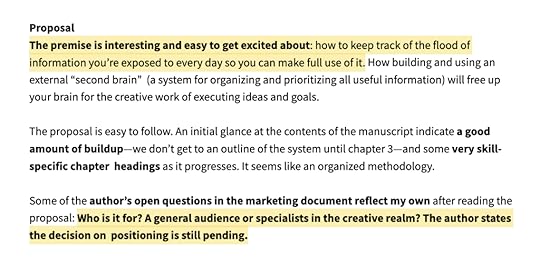 Note with feedback on the book proposal
