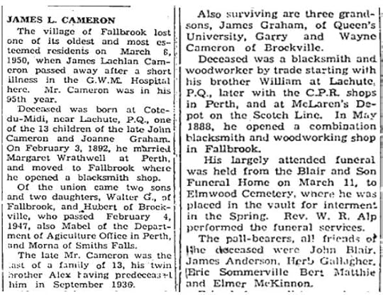 James Lachlan Cameron obit 1950