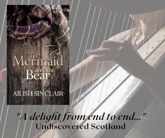 The Mermaid and the Bear by Ailish Sinclair, and a harp