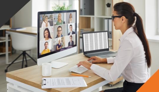 a female employee working from home conferencing with coworkers in a video chat discussing steps to build a resilient remote team.