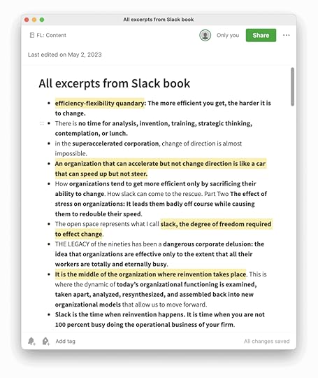 Note with all excerpts from the book Slack