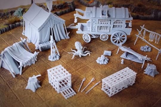 A 3D printed set of campsite terrain