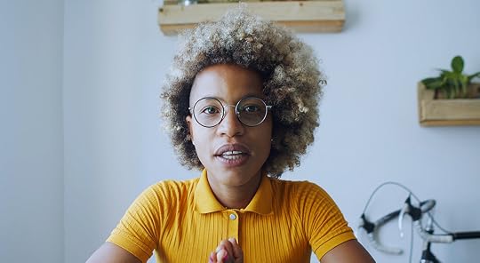 POV of an African American woman streaming on social networks. Influencer, content creator. High quality photo