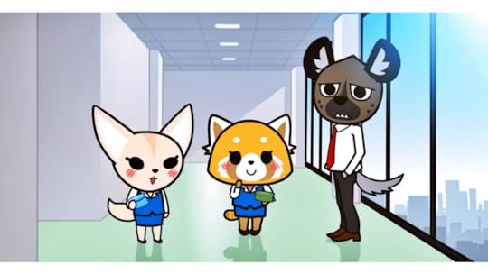 Aggretsuko office team learning in one-on-one meeting