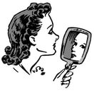 Illustration of woman looking into a hand mirror.