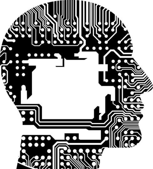 Silhouette of a human head, but displayed as if it had been stamped into a motherboard.