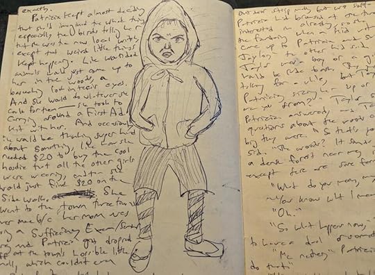 Here are a couple of pages from the notebook where I wrote my first draft of All the Birds in the Sky, which was very different from the published version