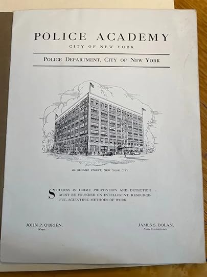 Title page for the 1933 New York Police Academy Training Program with an illustrated rendition of the central police station on the front. Text description: 