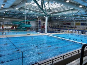 Large swimming pool with glass roof