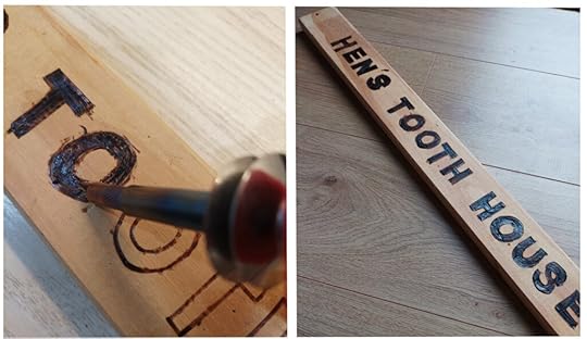 hen's tooth shed sign made with pyrography tool