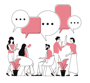 Dialogue in a crowd.
