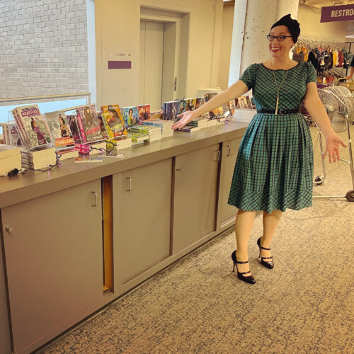 Gail and all her books at University Bookstore in Seattle