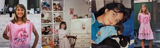 Kathleen as a child with unicorn t-shirt, necklace and figurines