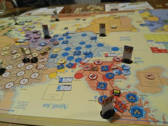 Zoomed in photo of England and France at the end of a Here I Stand game