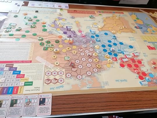 Photo of the 1532 set up of Here I Stand with the southern edge of the map near the top of the picture