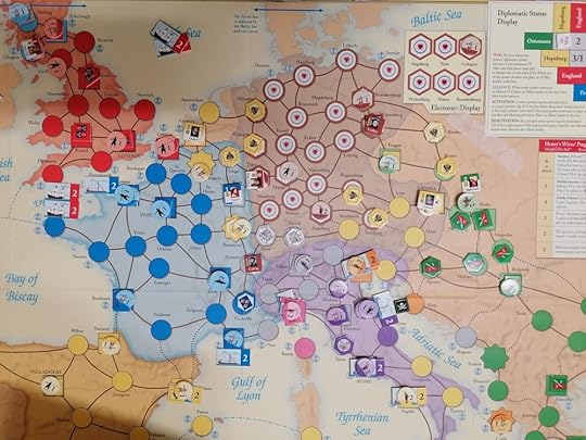 Photo of the middle of the first turn of the tournament scenario of Here I Stand