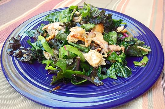 Kale and Swiss Chard Salad with Raisins and Walnuts