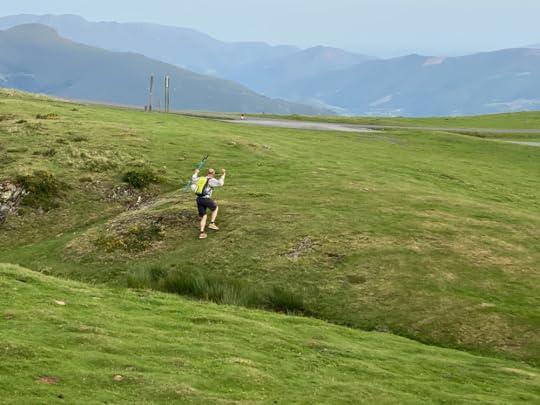 Pilgrim walking over Pyrenees