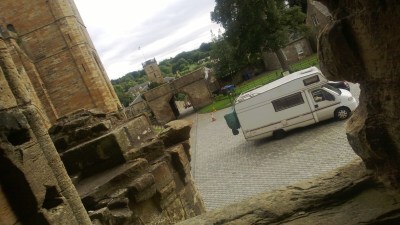 Our camper van outside Linlithgow Palace, Scotland