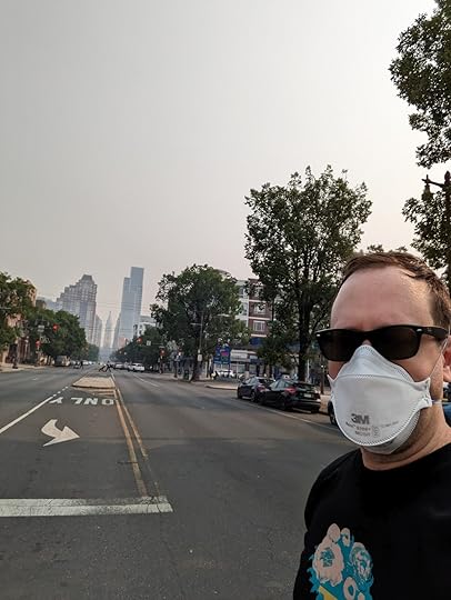 Walking down Broad St in my mask again. Sky is full of smoke from Canada.