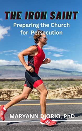 Man running on the road with mountains and blue sky in the background.