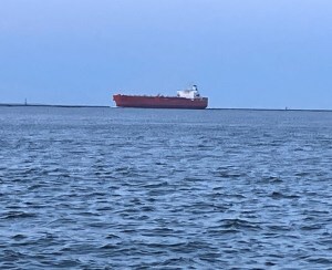 Cargo ship on the horizon