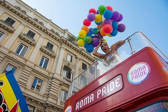 Person in bus at Pride in gay Rome