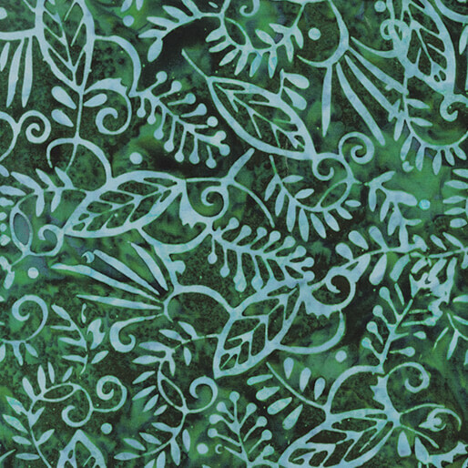 0922147B 01 Bali Batik Lagoon Leafy Vines Evergreen Fabric by the Yard