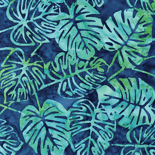 0921658B 01 Bali Batik Lagoon Monstera Blue Teal Fabric by the Yard
