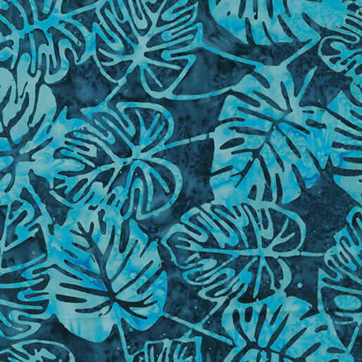 0921656B 01 Bali Batik Lagoon Monstera Navy Peacock Fabric by the Yard