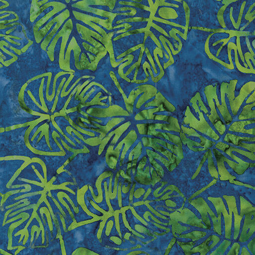 0921655B 01 Bali Batik Lagoon Monstera Navy Emerald Fabric by the Yard