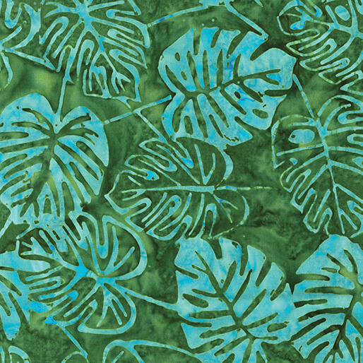 0921648B 01 Bali Batik Lagoon Monstera Forest Turquoise Fabric by the Yard