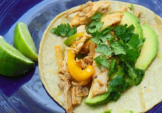 Rotisserie chicken fajitas prepared in Shawna Coronado's front lawn vegetable garden.