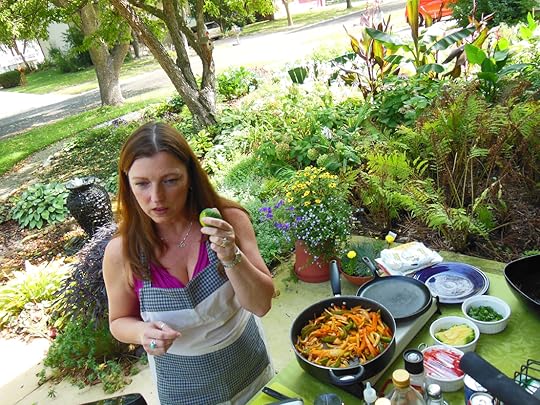 Shawna Coronado teaching front lawn vegetable garden culinary.