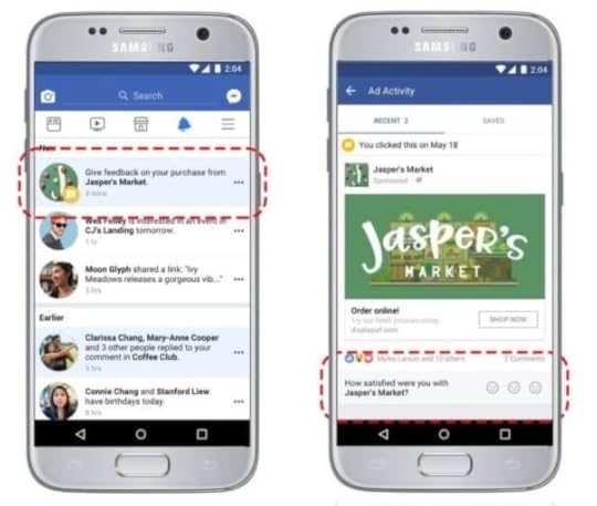 Facebook might also send a notification to ask you what you think about the brand.
