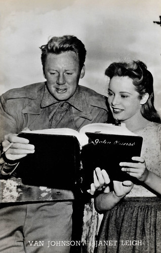 Van Johnson and Janet Leigh on the set of The Romance of Rosy Ridge (1947)