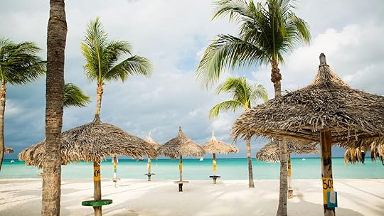 palapas on the beach at the aruba marriott resort