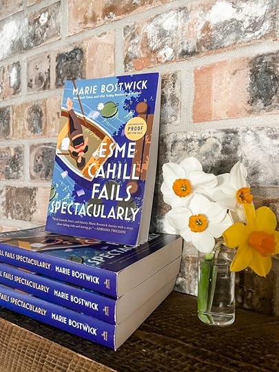 A stack of Marie's new novel, Esme Cahill Fails Spectacularly 