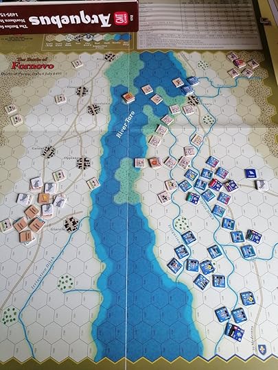 Photo of the game further on, most of the Venetians have made it to the shore on the right side of the map
